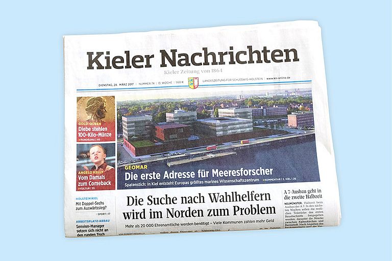 Titelseite der Kieler Nachrichten vom 28. März 2017