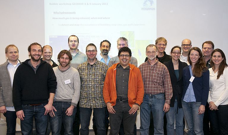 Die Teilnehmer des Gasblasen-Workshops am GEOMAR. Foto: J. Steffen, GEOMAR