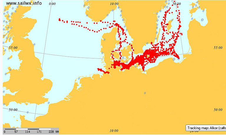 Routen FS ALKOR im ersten Halbjahr 2014. Quelle: www.sailwx.info