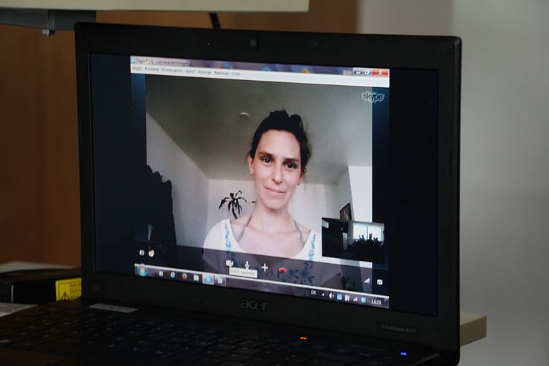 Award winner Dr. Andrea Frommel attended through a live feed from Brazil. Photo: A. Villwock, GEOMAR.