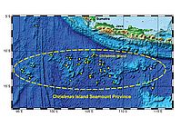 Die Christmas Island Seamount Provinz südwestlich von Java. Während einer Expedition 2008 vermaßen Kieler Meeresforscher das Gebiet und bargen zahlreiche Proben. Grafik: GEOMAR