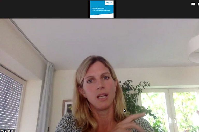 Screenshot of Prof. Dr. Maja Göpel while giving lecture
