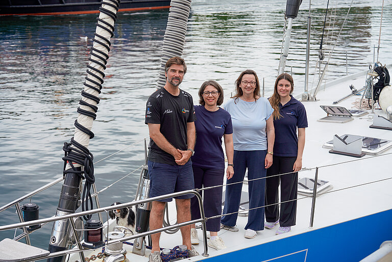 Boris Herrmann, Katja Matthes, Anja Engel and Jana Silva Willim are aboard the research sailing boat Malizia Explorer