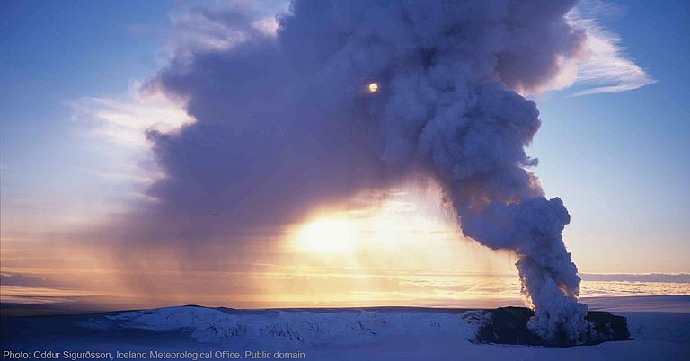 Grímsvötn Caldera auf Island. Auf sehr langen Zeitskalen beeinflussen die Plattentektonik und geochemische Prozesse den Kohlenstoffkreislauf und damit das Klima auf der Erde. Foto: Oddur Sigurðsson, Iceland Meteorological Office