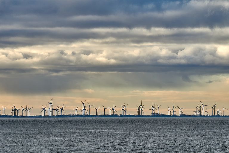 Wind turbines at the North Sea coast.