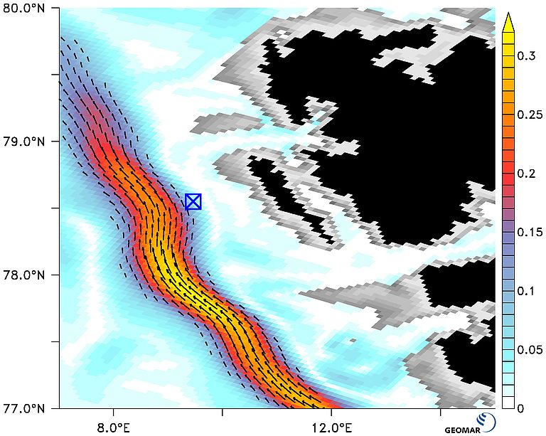 Two snapshots of Viking20 model with which the research group has simulated the West Spitsbergen Current ... (simulation and visualization. GEOMAR)