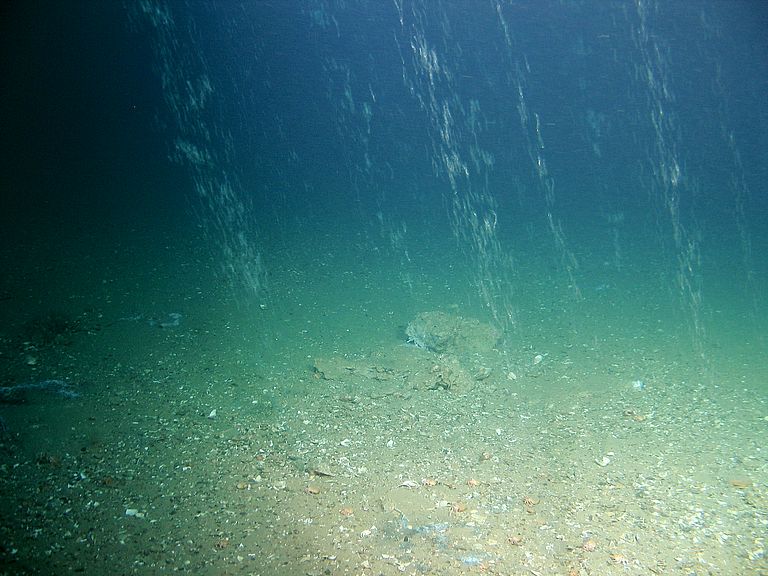 In 2012 and 2013, researchers from Kiel have found methane leakage points around old boreholes in the central North Sea. Photo: ROV team/GEOMAR.
