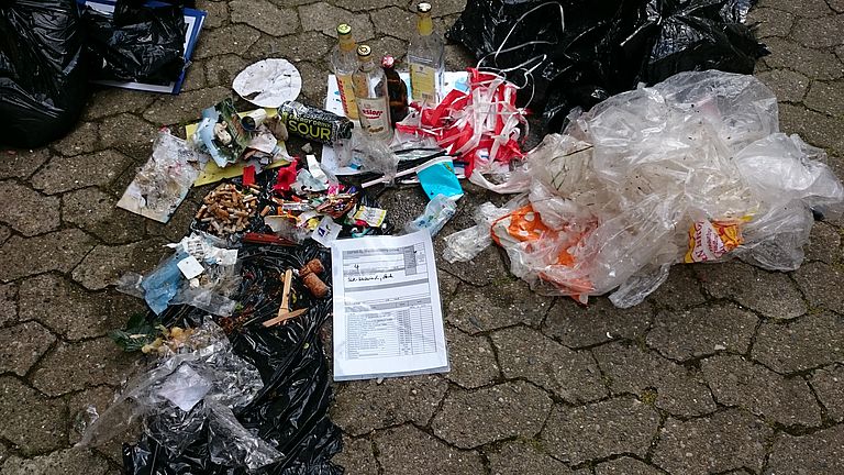 Ergebnis einer Müllsammlung aus der Kieler Förde. Foto: Aurelia Laubscher.