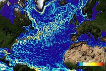 Hochauflösende Simulation der Meeresströmungen im Nordatlantik. Quelle: GEOMAR