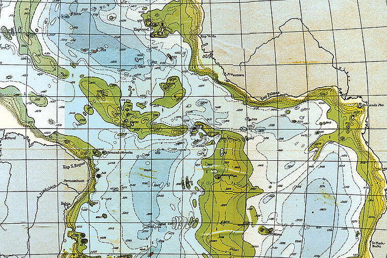 Depth map of the Atlantic Ocean by Theodor Stocks and Georg Wüst from 1934