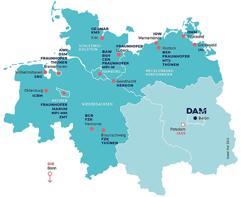 Die DAM verbindet 22 Mitgliedseinrichtungen und zwei strategische Partner | Grafik: Carolin Rankin