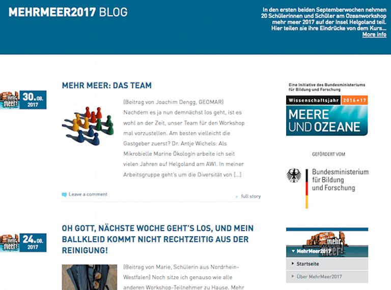 Screenshot des Blogportrals Oceanblog. Quelle: GEOMAR.