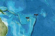 Das Manihiki-Plateau liegt nordöstlich der Pazifikstaaten Fidschi und Samoa. Image reproduced from the GEBCO world map 2014, www.gebco.net